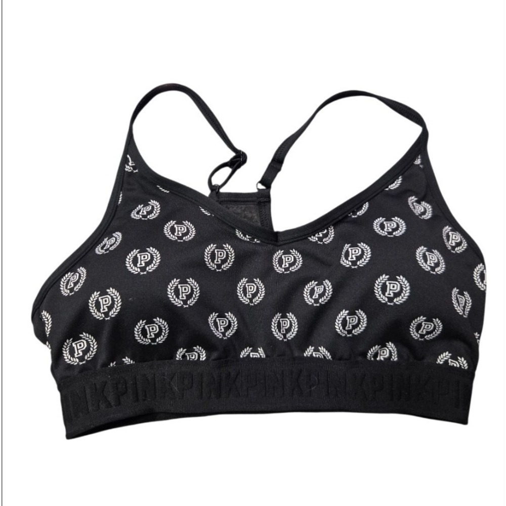 Victoria's Secret PINK Ultimate Lightly Lined Sports Bra Black Logo Size Medium